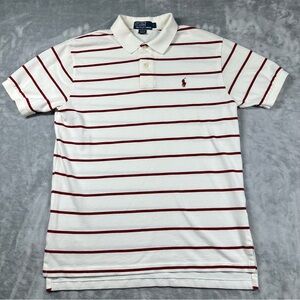 Polo Ralph Lauren Striped Polo Shirt Large White Red Cotton Short Sleeve